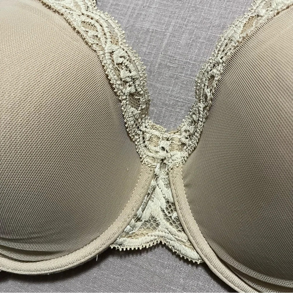 Natori 34DDD Feathers Underwire Lined Lace Trim Bra Nude Beige glow - Picture 4 of 7